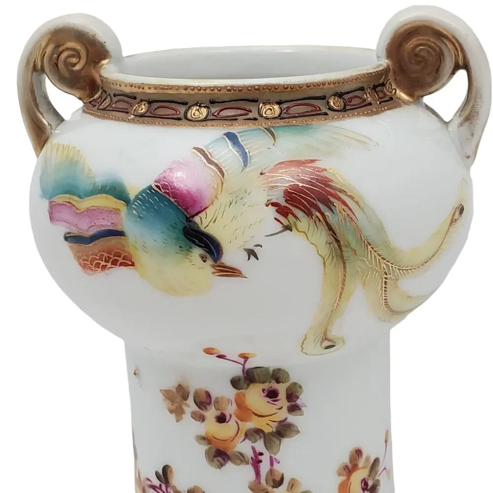 Nippon Noritake Double Handled Hand Painted Floral Gold Encrusted Vase Antique
